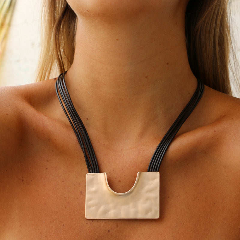 Orla Necklace Rose Gold Plated & Brown Leather