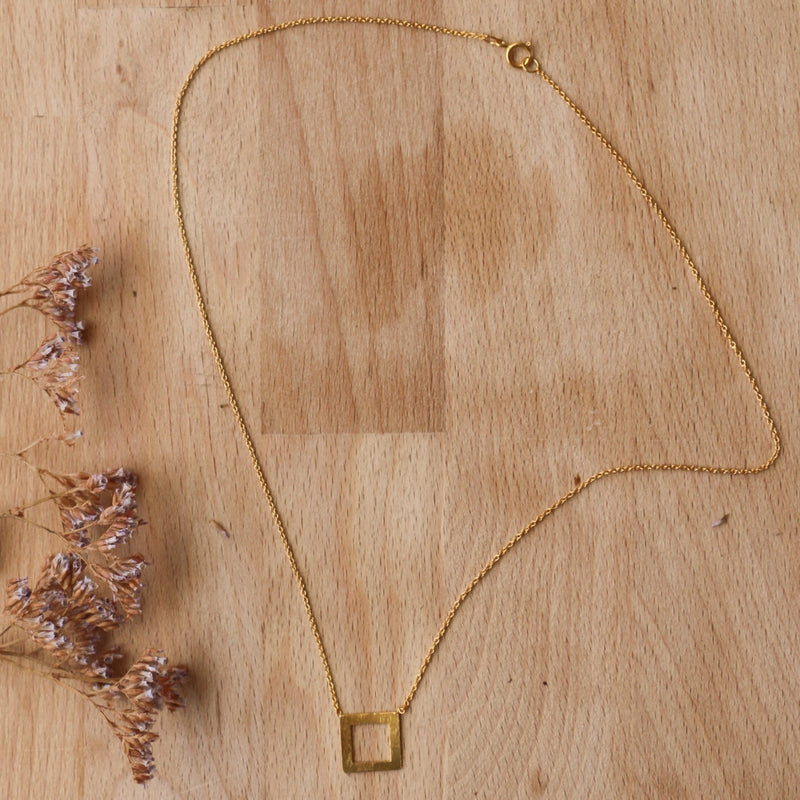 Lars Necklace Gold Plated Square & Gold Plated Chain