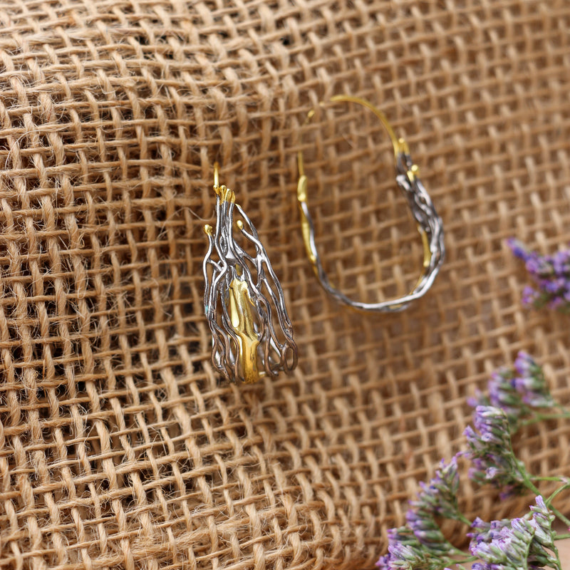 Piper Earrings Charcoal (Oxidised) and Gold Plated