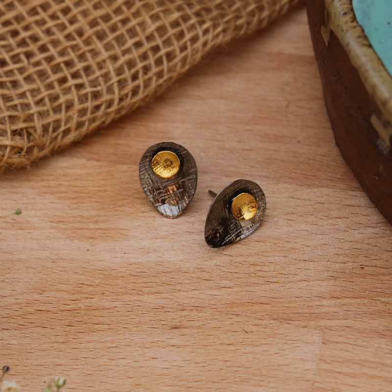Madeline Earrings Charcoal (Oxidised) and Gold Plated