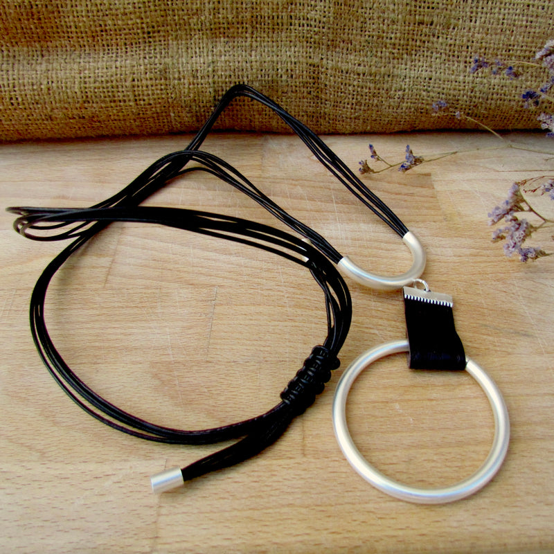 Penelope Necklace Silver Plated & Brown Leather