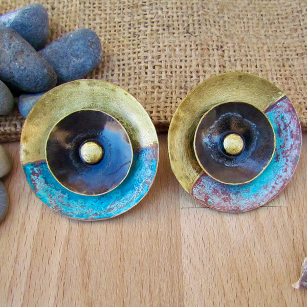 Mylah Earrings Brass, Enamel, Patina & Sterling Silver Posts 
