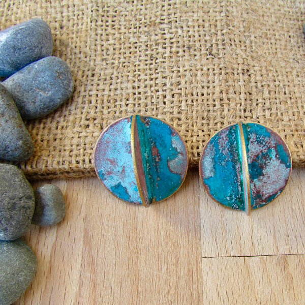 Tinsley Earrings Brass, Patina & Sterling Silver Posts 