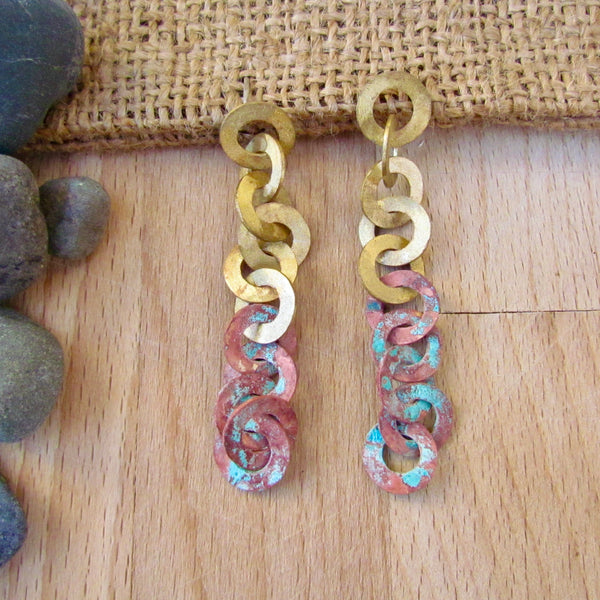 Alora Earrings Brass, Patina & Sterling Silver Posts 