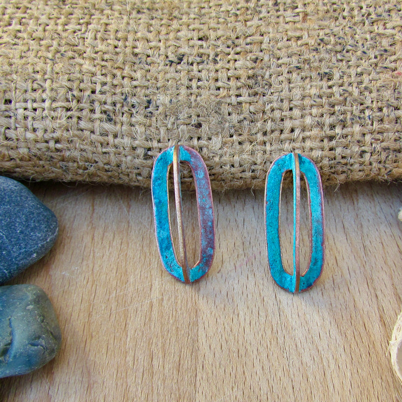 Dalary Earrings Brass, Patina & Sterling Silver Posts 
