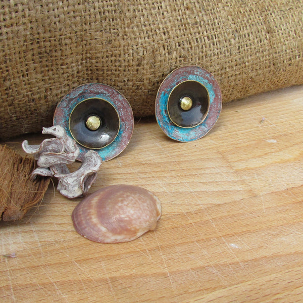 Luella Earrings Brass, Patina & Sterling Silver Posts 