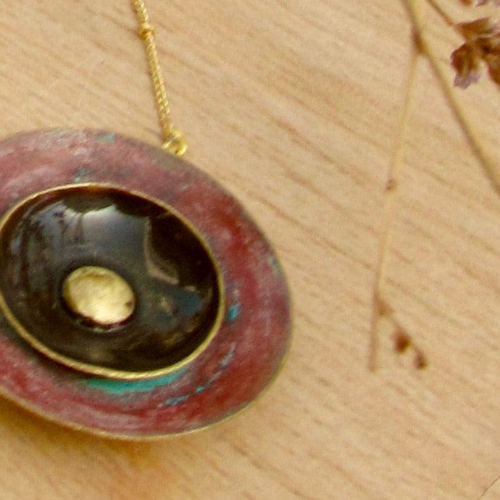 Taya Necklace Brass, Enamel & Patina