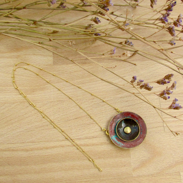 Taya Necklace Brass, Enamel & Patina