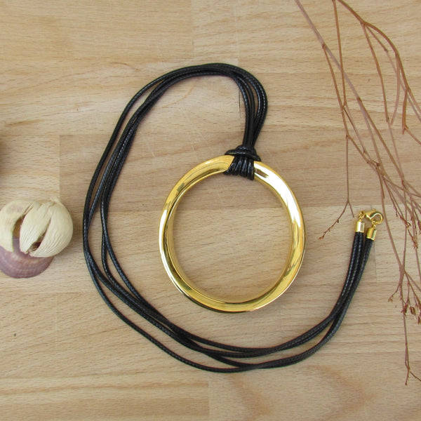 Genevieve Necklace Gold Plated & Black Cord