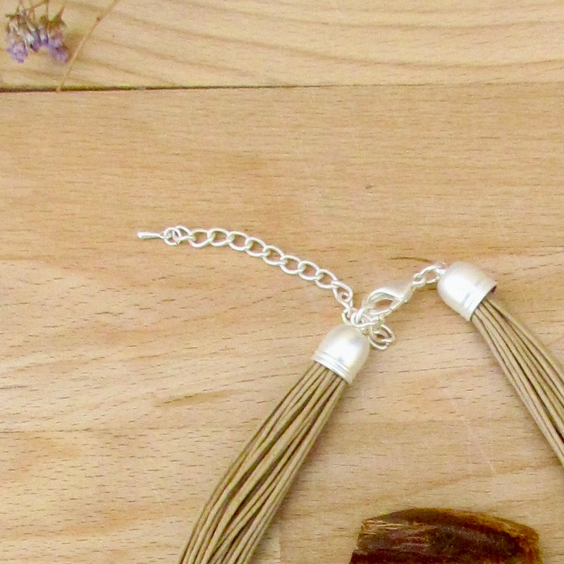 Ainsley Necklace Silver Plated & Beige Leather 