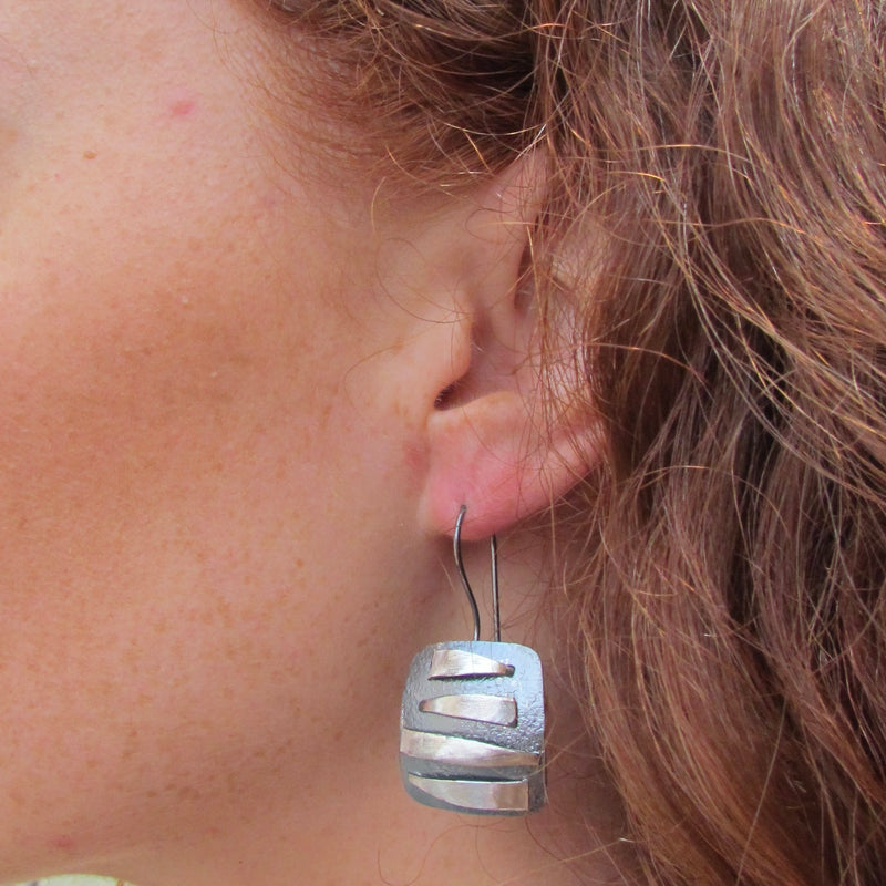 Xena Earrings Charcoal (Oxidised) & Silver