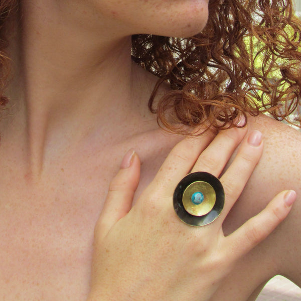 Stella Ring Brass, Enamel & Patina