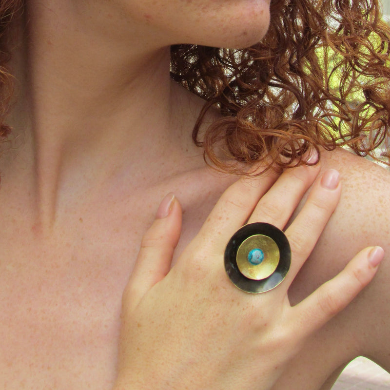 Stella Ring Brass, Enamel & Patina