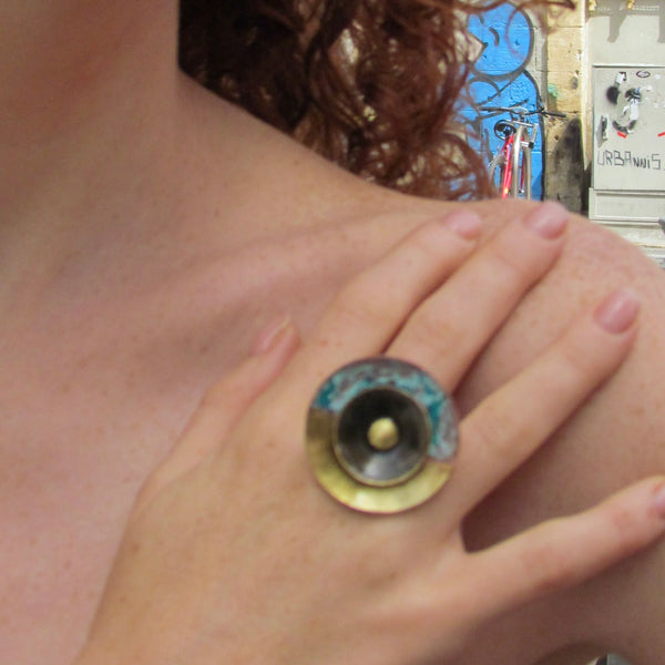 Etta Ring Brass, Enamel & Patina