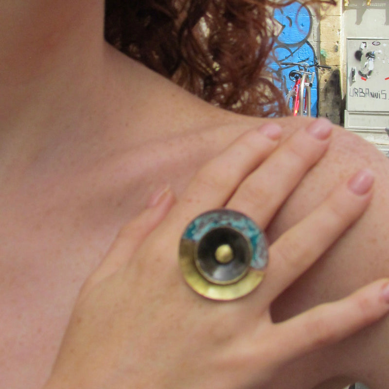 Etta Ring Brass, Enamel & Patina