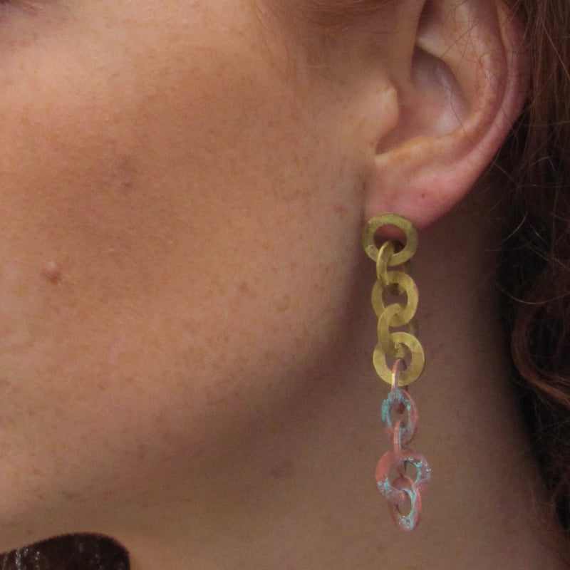 Alora Earrings Brass, Patina & Sterling Silver Posts 