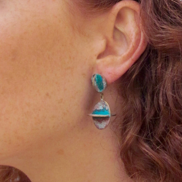 Brielle Earrings Brass, Patina & Sterling Silver Posts 