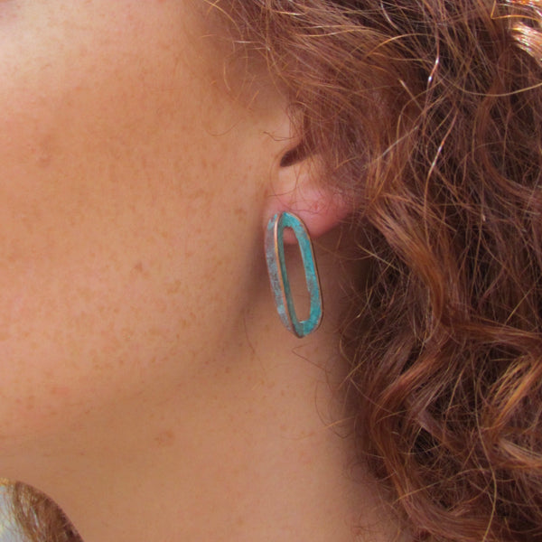 Dalary Earrings Brass, Patina & Sterling Silver Posts 