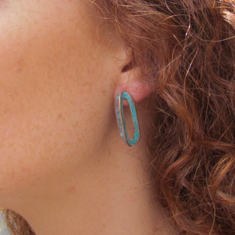 Dalary Earrings Brass, Patina & Sterling Silver Posts 