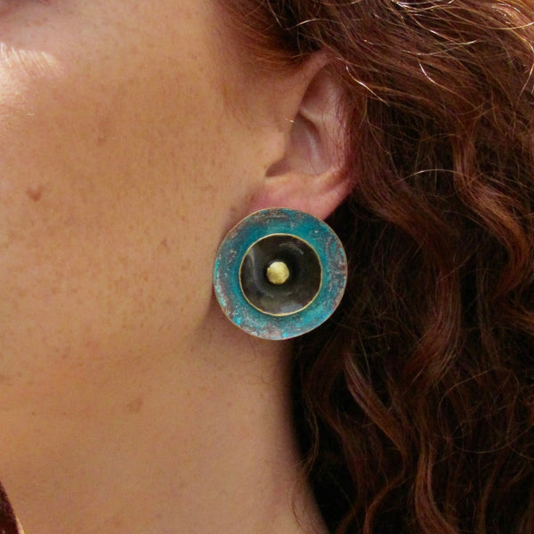 Luella Earrings Brass, Patina & Sterling Silver Posts 