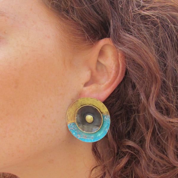 Kynlee Earrings Brass, Enamel, Patina & Sterling Silver Posts 