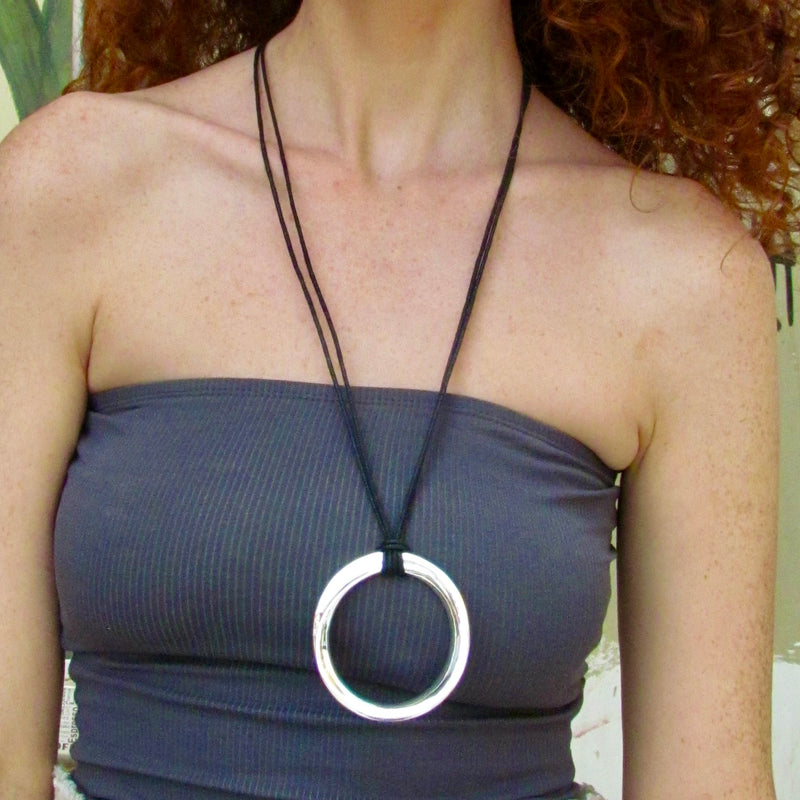 Genevieve Necklace Silver Plated & Black Cord