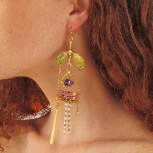 Tainara Earrings Spinel, Amethyst & Sweet Water Pearls