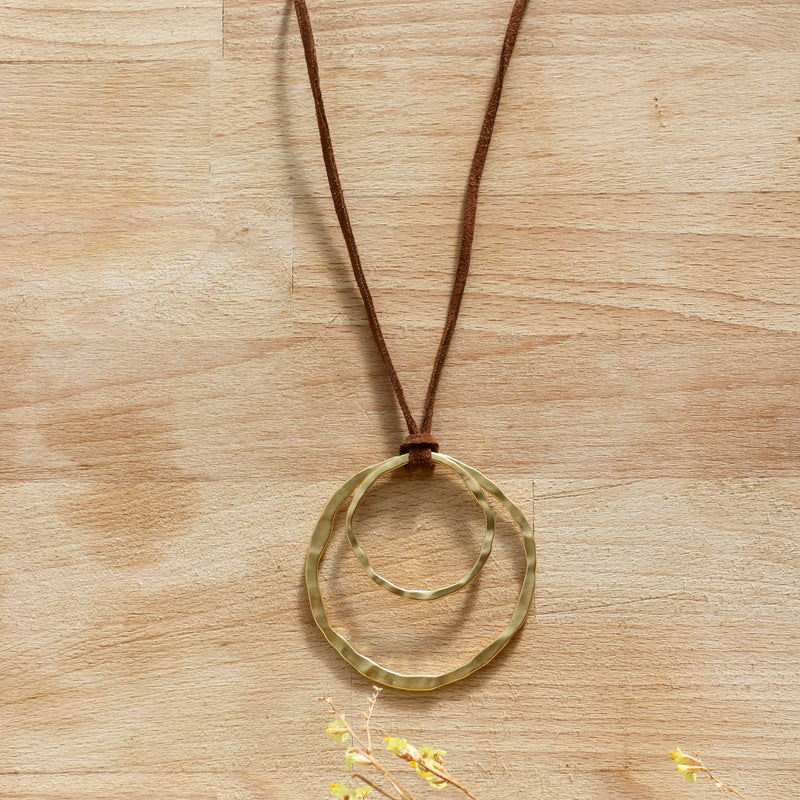 Mabel Necklace Gold Plated & Brown Leather