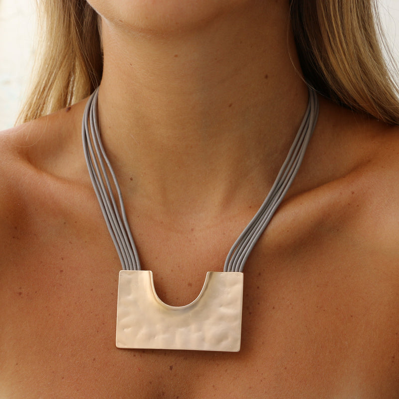 Orla Necklace Rose Gold Plated & Beige Leather